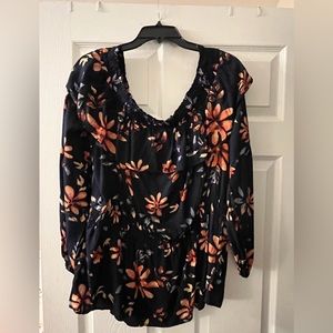 Misses navy with floral print blouse